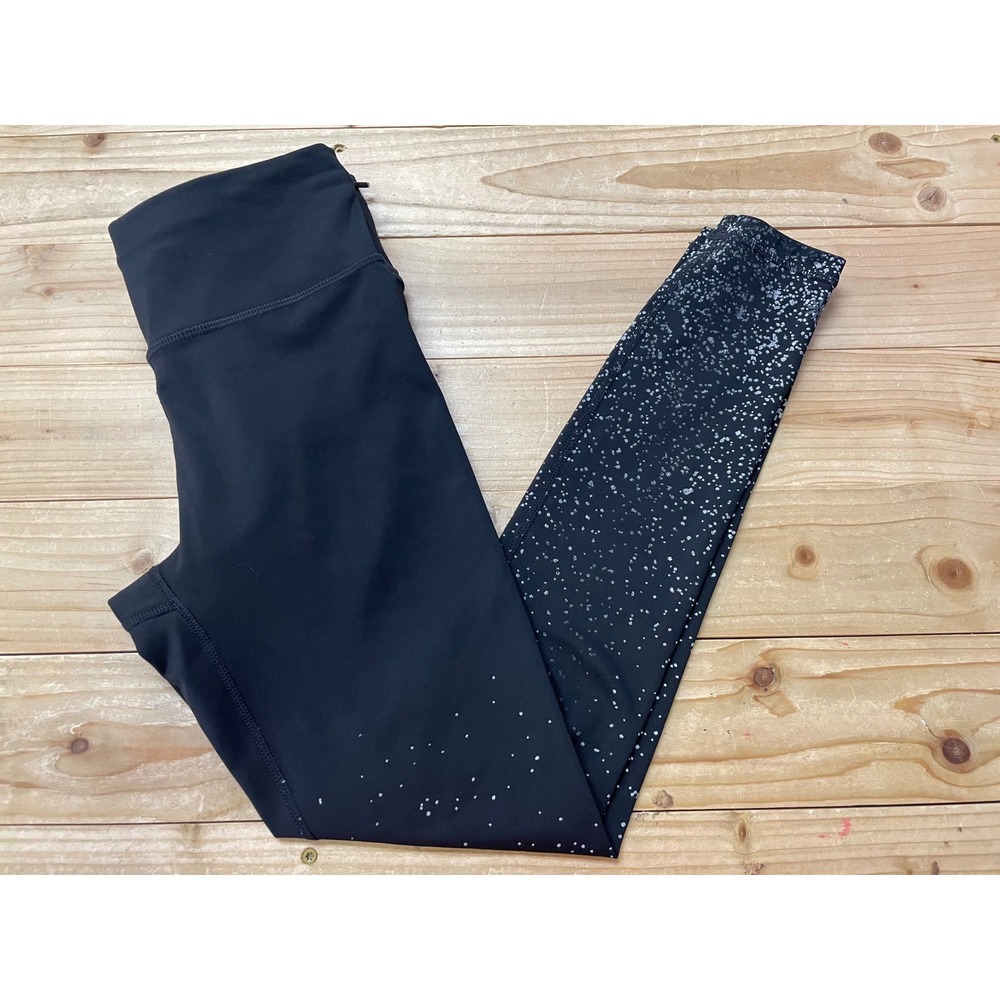 Athleta Womens XS Black Silver Metallic Splatter Foil Leggings Yoga